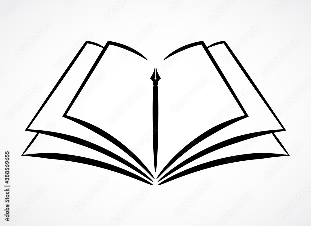 Contour symbol of opened book and pen Contour symbol of opened book and pen