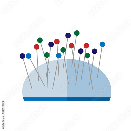 Sewing pincushion blue color isolated on white background. Sewing accessories and supplies for dressmaking in flat style.