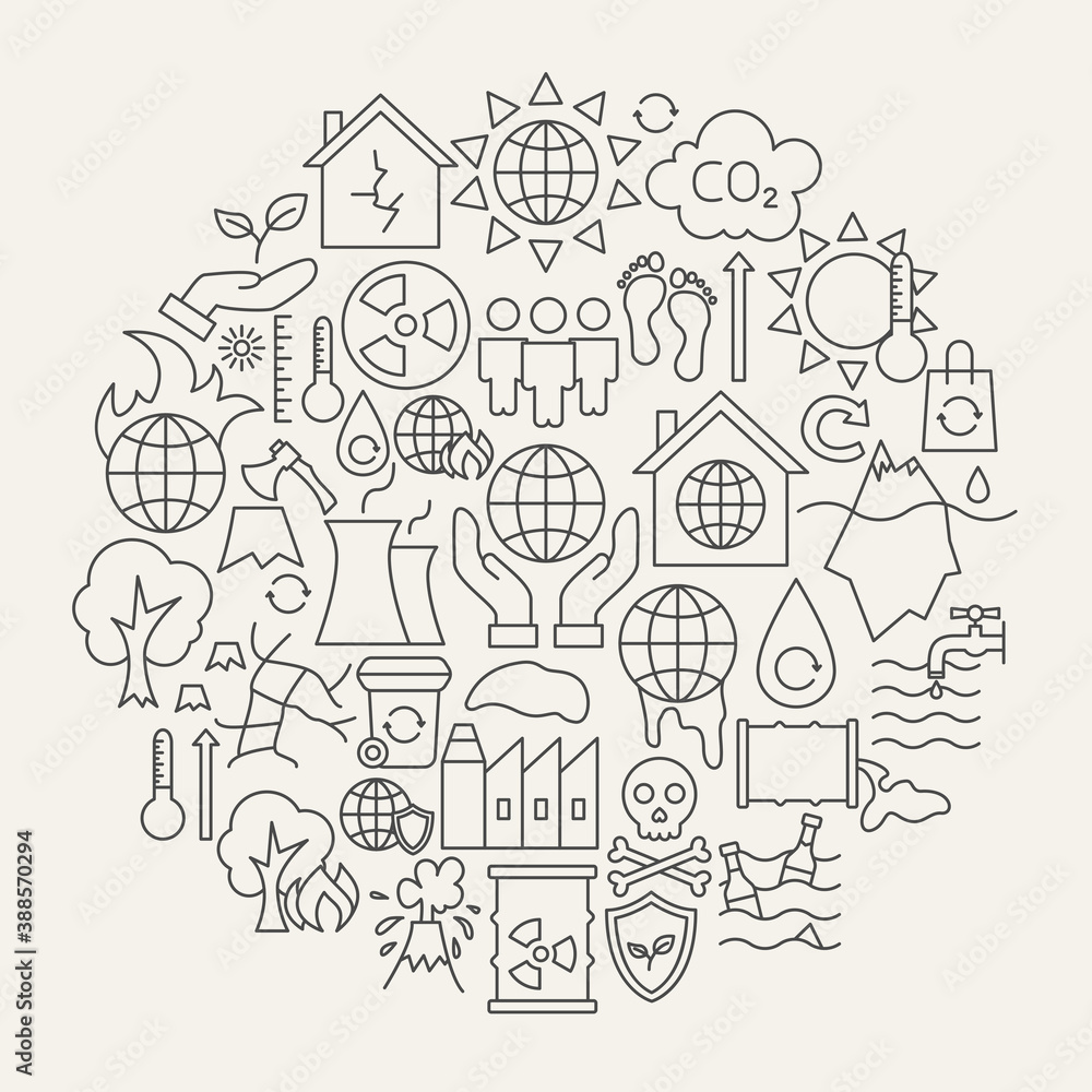 Climate Change Line Icons Circle Climate Change Line Icons Circle