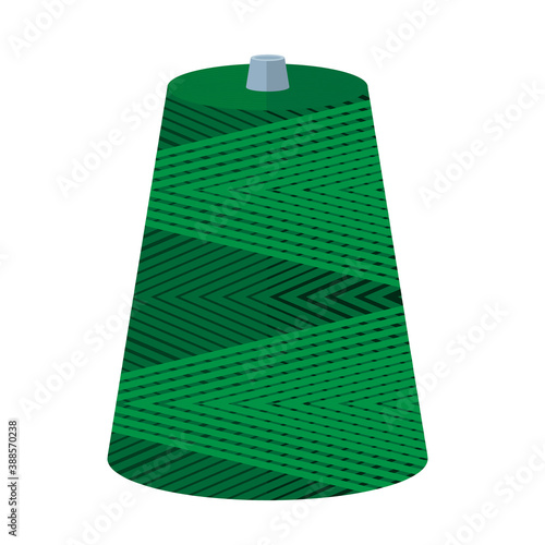 Spool threads color green isolated on white background. Bobbin for sewing machine in flat style.