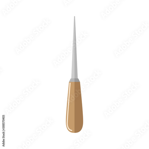 Awl shoemaker handle tool isolated on white background . Work equipment tailor industry.