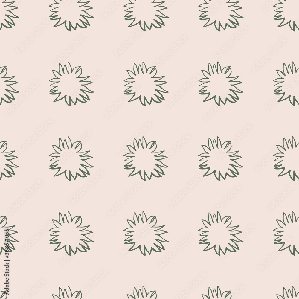 Pastel tones minimalistic seamless pattern with black contoured star ornament. Abstract geometric backdrop on light pink background.