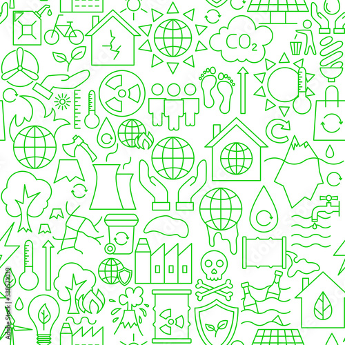 Save Planet Line Seamless Pattern