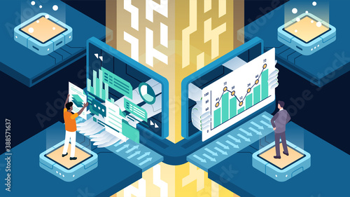Isometric vector illustration of business process automation BPA 