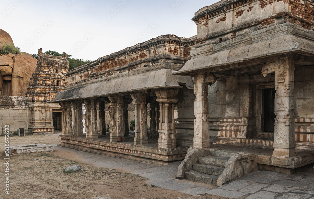 the temple complex of Rama on Mount Malevanta in Hampi and the meeting place for dawn