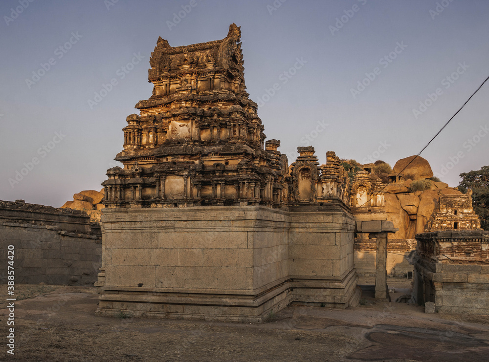 the temple complex of Rama on Mount Malevanta in Hampi and the meeting place for dawn