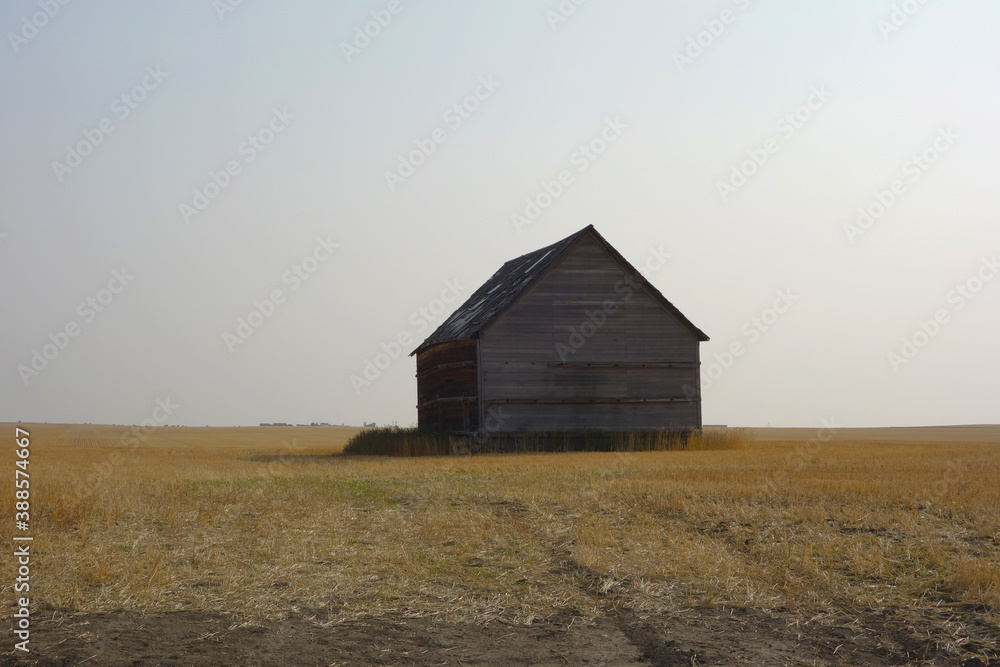 Old abandoned grain house in field Old abandoned grain house in field