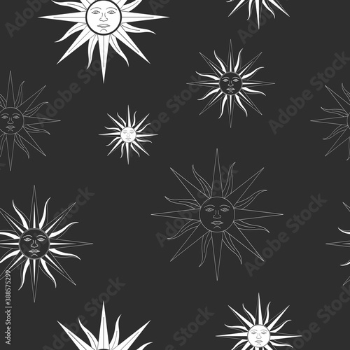 Seamless vector pattern with Sun of May ancient symbol of Incan sun god Inti for your project