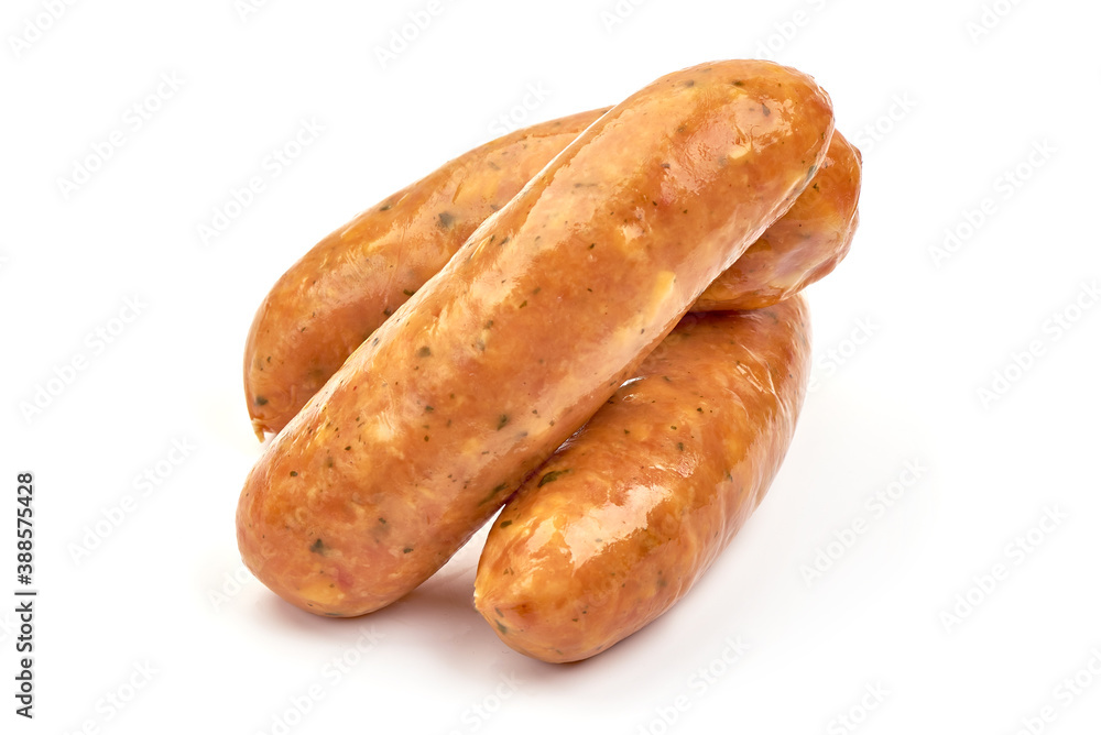 German bratwurst sausages, isolated on white background German bratwurst sausages, isolated on white background