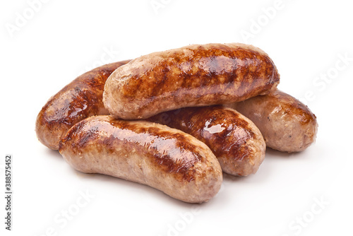 Grilled German Pork Sausages, munich sausage, isolated on white background