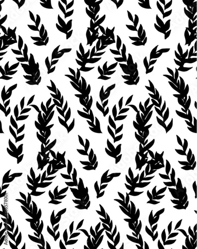 Black and white hand drawn print  vector feather pattern 