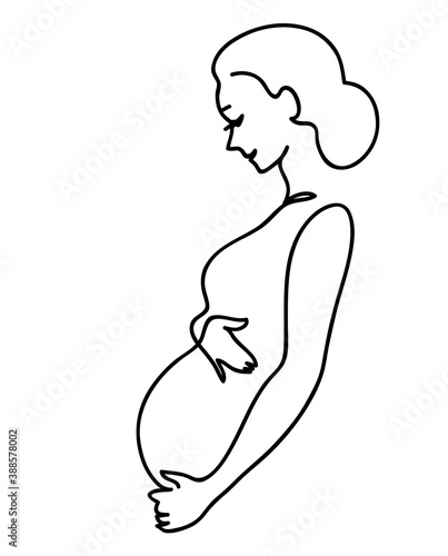 Woman profile. Beauty of pregnancy concept. Continuous line drawing vector illustration.