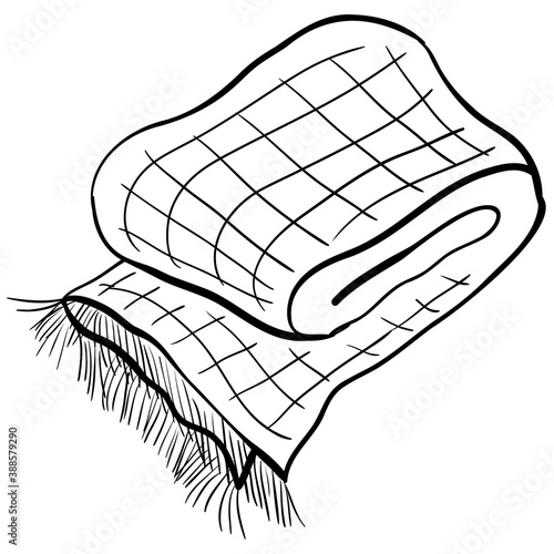 Hand drawn plaid blaket isolated on white background.Warm and cozy coverlet vector illustration.