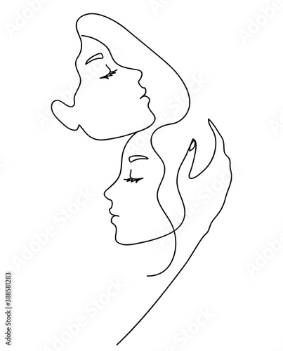 Couple girlfriend and sisters. Hand drawn line art