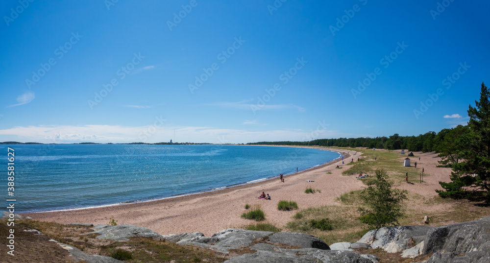Sunny sand beach at seaside of Hanko town in southmost part of Finland Sunny sand beach at seaside of Hanko town in southmost part of Finland