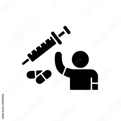 Clinical trial volunteer black glyph icon. Investigational treatment. Study drug. Research process. Focusing on drug safety. Silhouette symbol on white space. Vector isolated illustration