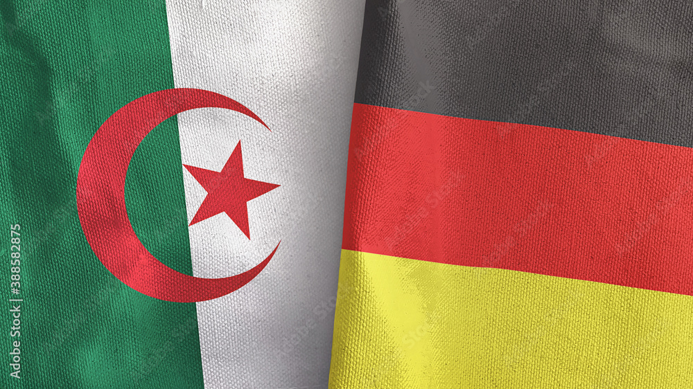 Germany and Algeria two flags textile cloth 3D rendering