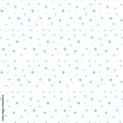 Abstract snowfall blue on white. Seamless pattern for festive Christmas and New Year greetings, invitations, ornaments.