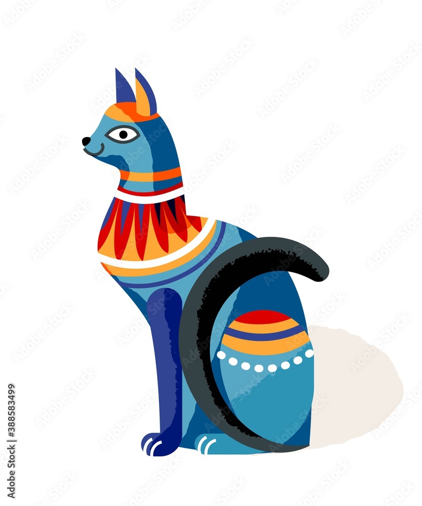 Ancient Egypt cat with patterns. Egyptian symbol and culture vector illustration. Mythology