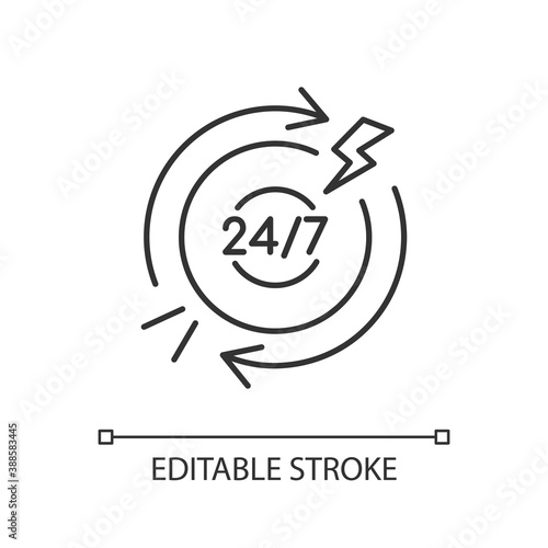 Chronic abdominal pain linear icon. Recurring condition. Stomach infection. Digestive system. Thin line customizable illustration. Contour symbol. Vector isolated outline drawing. Editable stroke