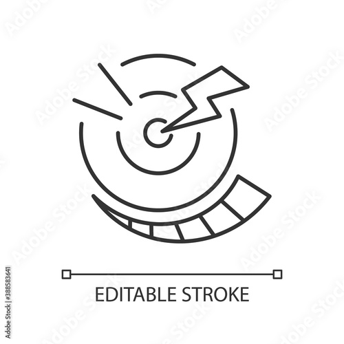 Progressive pain linear icon. Digestive system. Abdominal inflammation. Stomach cramps. Thin line customizable illustration. Contour symbol. Vector isolated outline drawing. Editable stroke