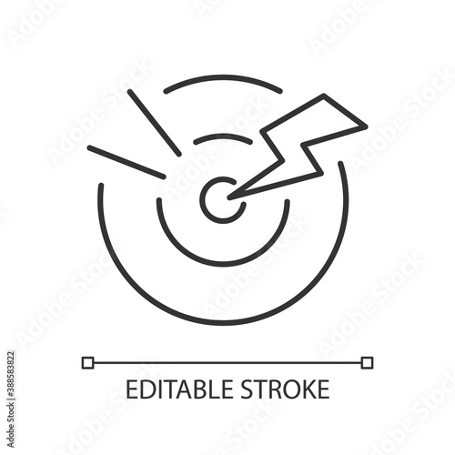Acute pain linear icon. Sudden and severe feeling in abdomen. Stomach infection. Thin line customizable illustration. Contour symbol. Vector isolated outline drawing. Editable stroke