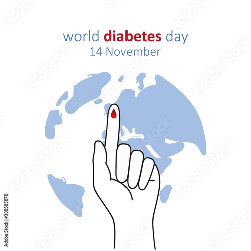 blue circle and finger with blood drop world diabetes day 14 november vector illustration EPS10