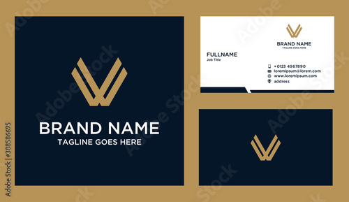initials letter v, w, w , v, and business card logo vector