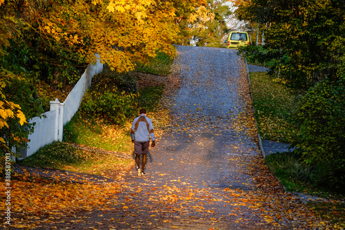 Photography Stockholm, Sweden A runner in the morning sunshine on a path in the Lidingo subu