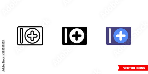 Add album icon of 3 types color, black and white, outline. Isolated vector sign symbol.