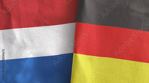 Germany and Netherlands two flags textile cloth 3D rendering