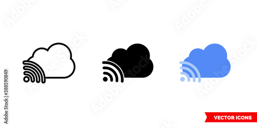 Cloud access icon of 3 types color, black and white, outline. Isolated vector sign symbol.