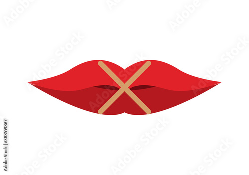 Labios sellados con cuerdas.