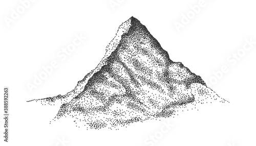 Hand drawn mountain in dot work style. Vector illustration isolated on white background. © nasty__bo