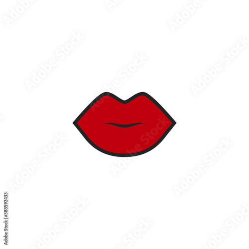 red woman lips imprint. Flat simple icon isolated on white. Kiss trace.