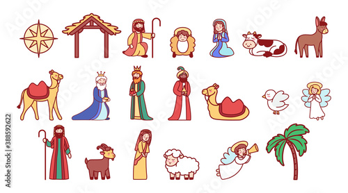 Icons set of nativity characters. Christmas icon - Vector