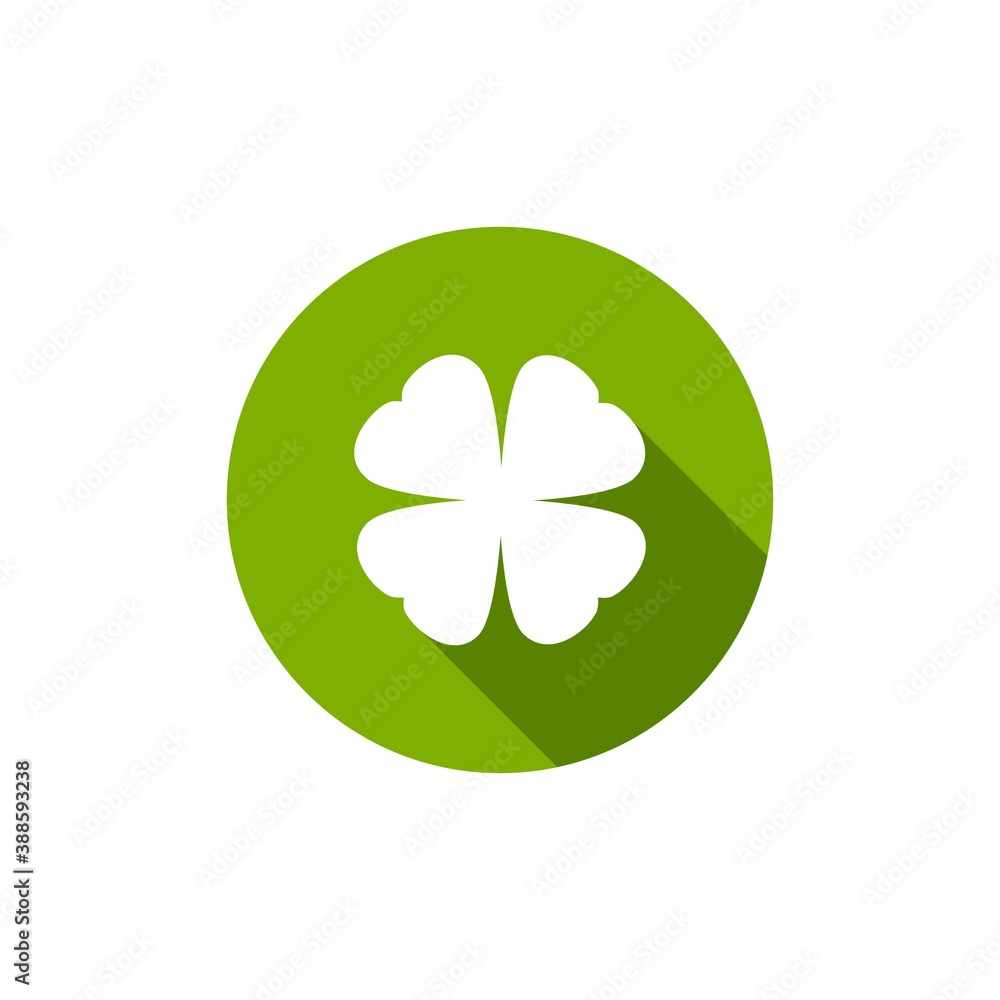 white Shamrock silhouette with shadow in green circle. flat icon isolated on white. white Shamrock silhouette with shadow in green circle. flat icon isolated on white.