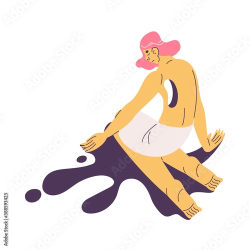 Mental problems concept illustration. Isolated on white background woman with empty hole in the breast. Sadness and depression after loss