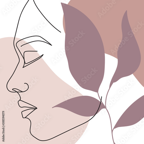 Modern abstract faces  fashion concept  woman beauty minimalist with geometric doodle Abstract floral elements pastel colors. vector illustration