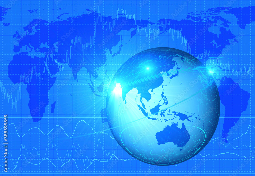 株価のグラフと地球儀 株価のグラフと地球儀