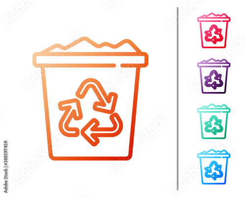 Red line Recycle bin with recycle symbol icon isolated on white background. Trash can icon. Garbage bin sign. Recycle basket sign. Set color icons. Vector.