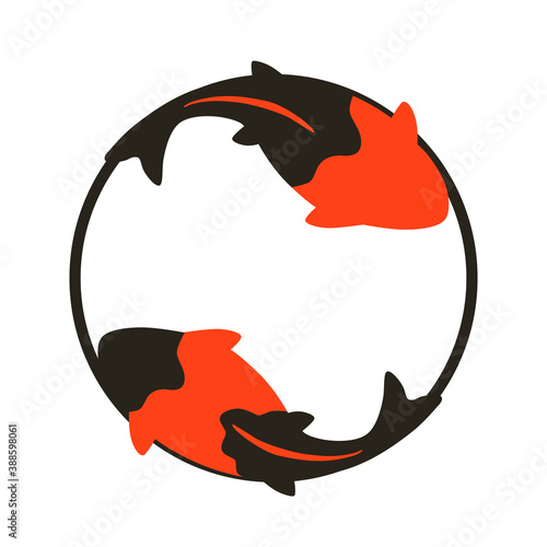 Circle and two koi carp isolated on white background. Flat design for poster or t-shirt. Vector illustration