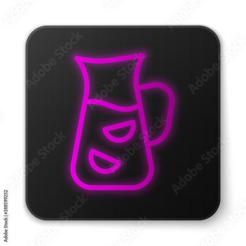 Glowing neon line Sangria icon isolated on white background. Traditional spanish drink. Black square button. Vector.