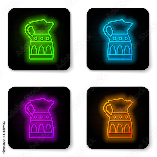 Glowing neon line Sangria pitcher icon isolated on white background. Traditional spanish drink. Black square button. Vector.