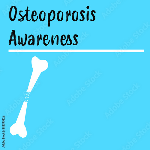 Osteoporosis awareness poster on blue background with copy space for bone disease and arthritis education for aging populations.