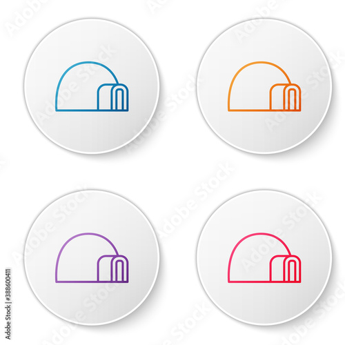 Color line Igloo ice house icon isolated on white background. Snow home, Eskimo dome-shaped hut winter shelter, made of blocks. Set icons in circle buttons. Vector.