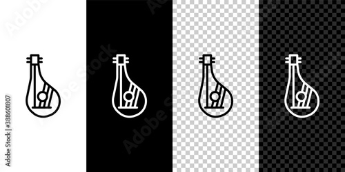 Set line Ukrainian traditional musical instrument bandura icon isolated on black and white background. Vector.