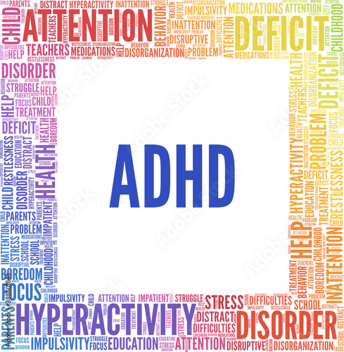 ADHD - Attention deficit hyperactivity disorder vector illustration word cloud isolated on a white background.