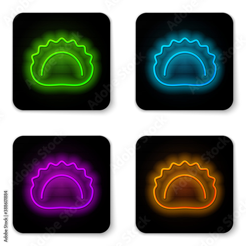 Glowing neon line Dumplings icon isolated on white background. Pierogi, varenyky, pelmeni, ravioli. Traditional Ukrainian food. Black square button. Vector.