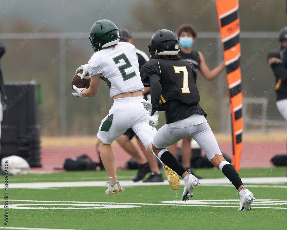 Football players displaying amazing athletic ability while making plays during a game Football players displaying amazing athletic ability while making plays during a game